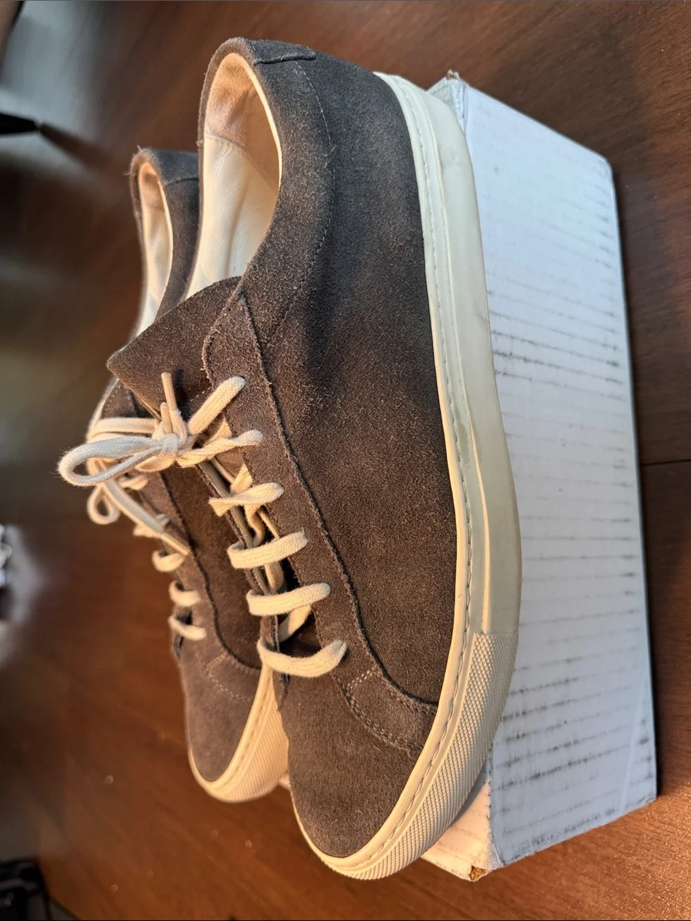 Common Projects Gray Suede Low-Top Sneakers with Cream Laces